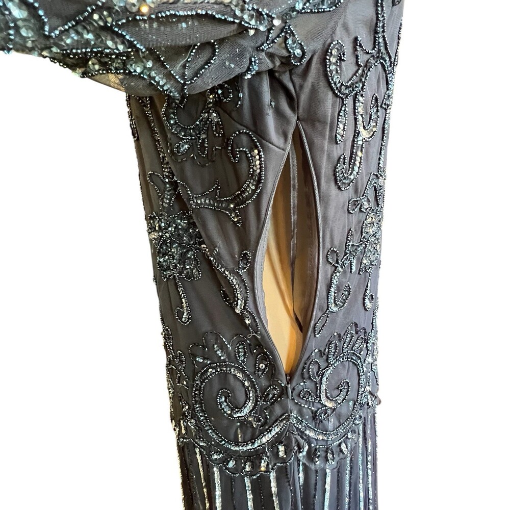 Pisarro Nights Heavily Beaded Mesh Maxi Dress SZ 14 Gatsby Formal Evening Gown - Picture 8 of 16
